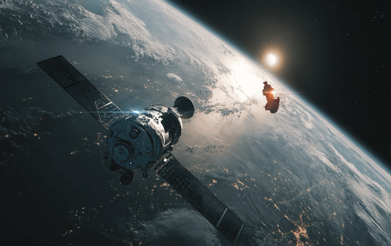 Two spacecraft conducting a proximity operation